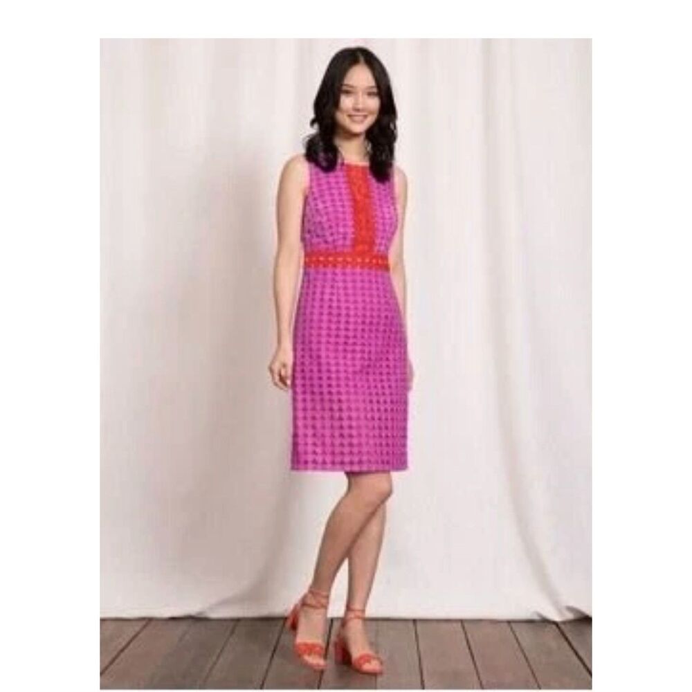Boden Lydia Lace Crochet Sheath Dress Pink Orange Sleeveless Size US 4 UK 8